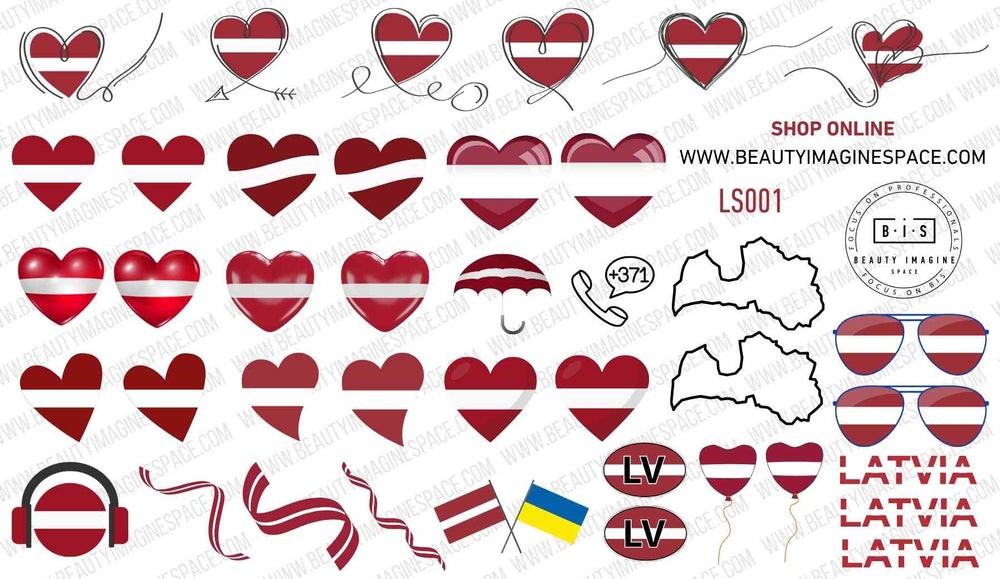 BIS Pure Nails Slider Nail Design Stickers Water Decals | LATVIA small LS001