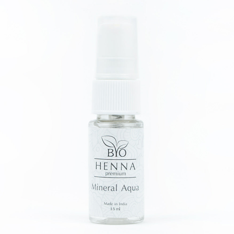 Bottle of Bio Henna Mineral Aqua on a white background