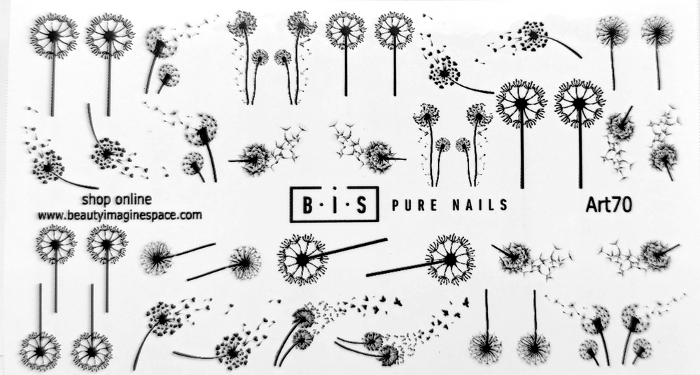 BIS Pure Nails water slider nail design sticker decal, DANDELIONS, Art70