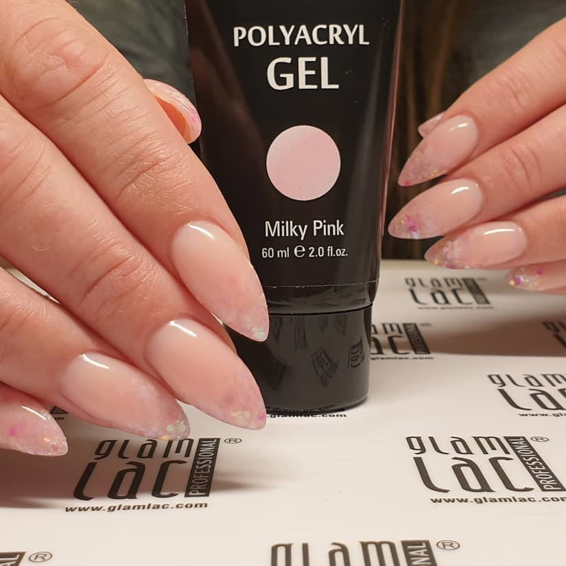 GlamLac Polygel for nail extension and strengthening 60 ml, MILKY PINK