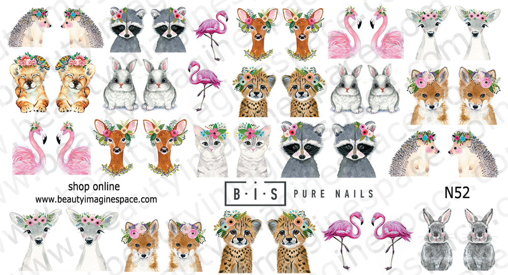 BIS Pure Nails water slider nail design sticker decal FLUFFY ANIMALS, N52