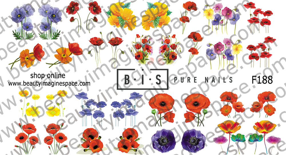 BIS Pure Nails Slider Nail Design Stickers Water Decals | FLOWERS F188