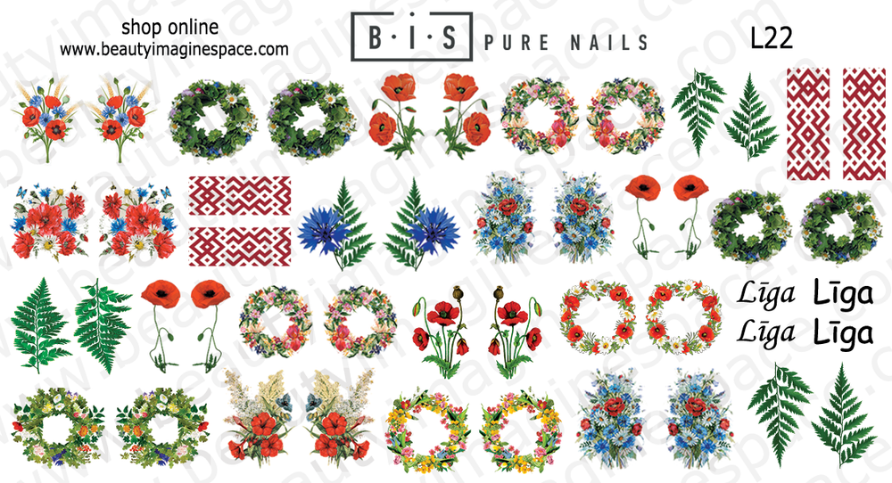 BIS Pure Nails Slider Nail Design Stickers Water Decals | LĪGO L22