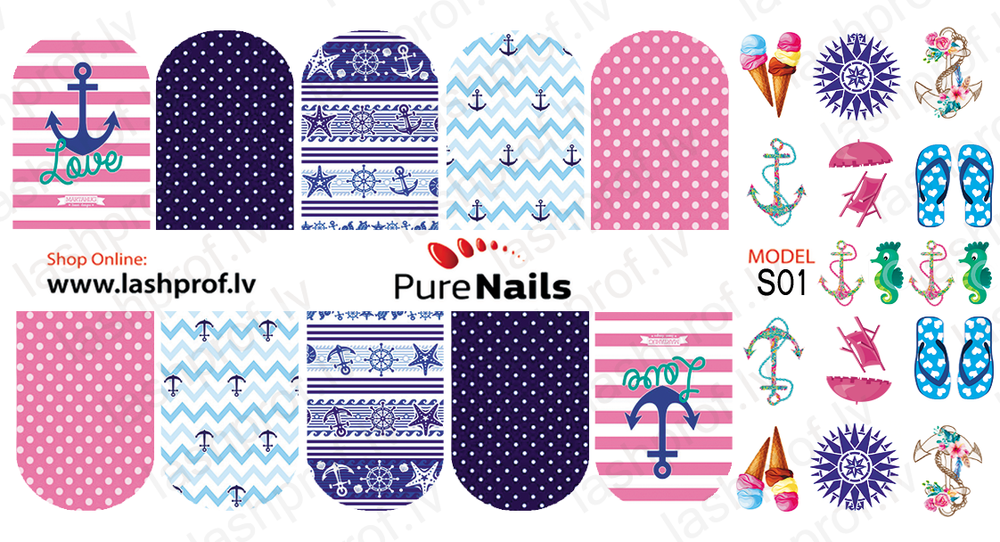 BIS Pure Nails Slider Nail Design Stickers Water Decals | SUMMER JURMALA S01