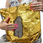 Shiny bag with zipper 38 x 33 x 15 cm, GOLD-SILVER