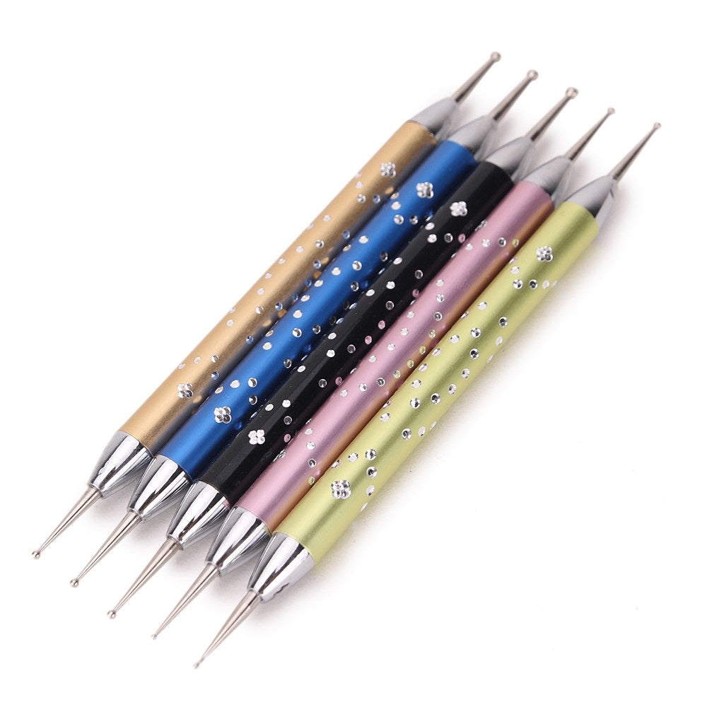 Dot tool with rhinestones for nail design, 5 sizes