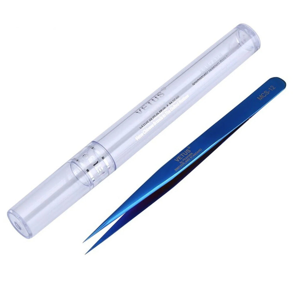 VETUS MCS-12 PRO tweezers for eyelash extensions, BLUE