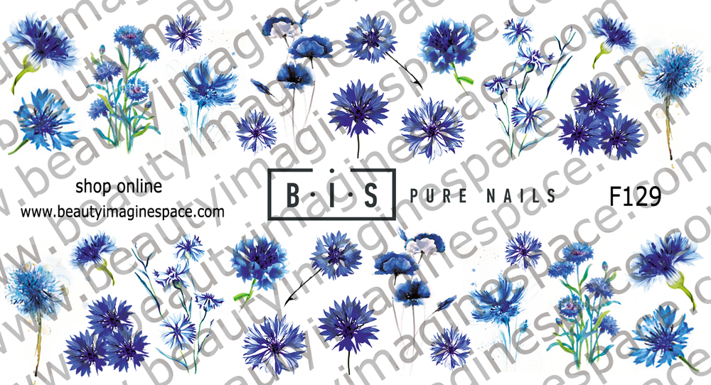 BIS Pure Nails water slider nail design sticker decal CORNFLOWERS, F129