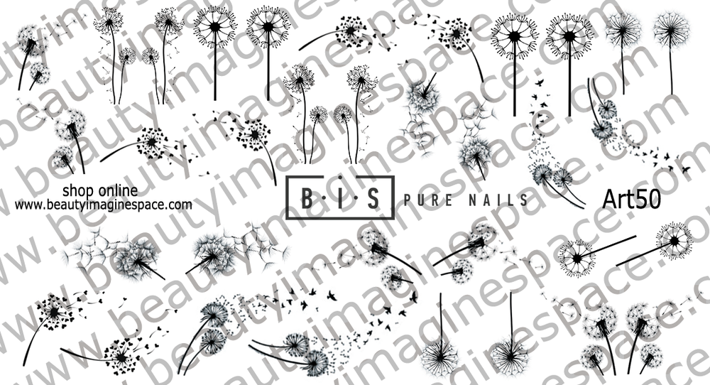BIS Pure Nails Slider Nail Design Stickers Water Decals | DANDELIONS Art50