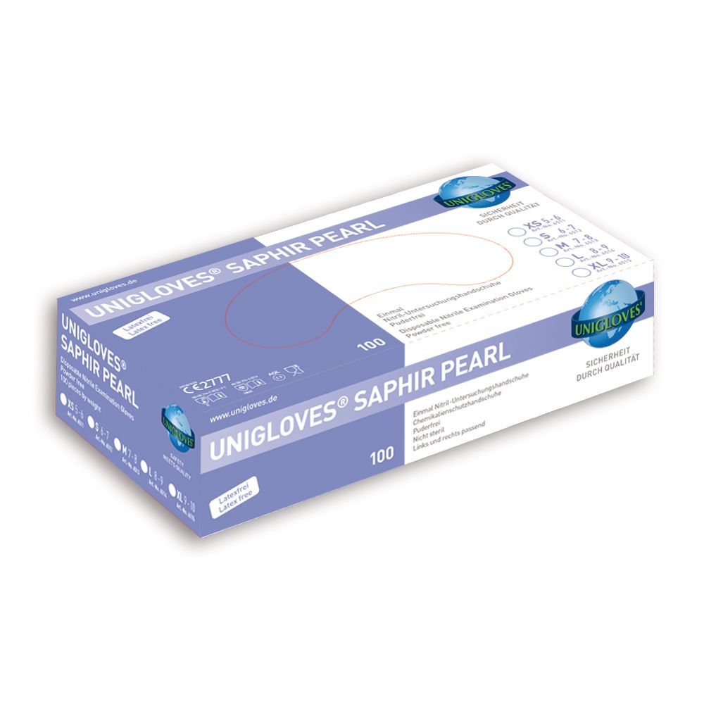 Unigloves nitrile gloves 2 pieces/1 pair S, M or L, Saphire Pearl
