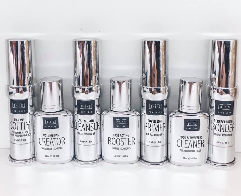 BIS Pure Lash tool and tweezers cleaner primer creator lift me softly bonder all liquids for eyelash extensions and lamination