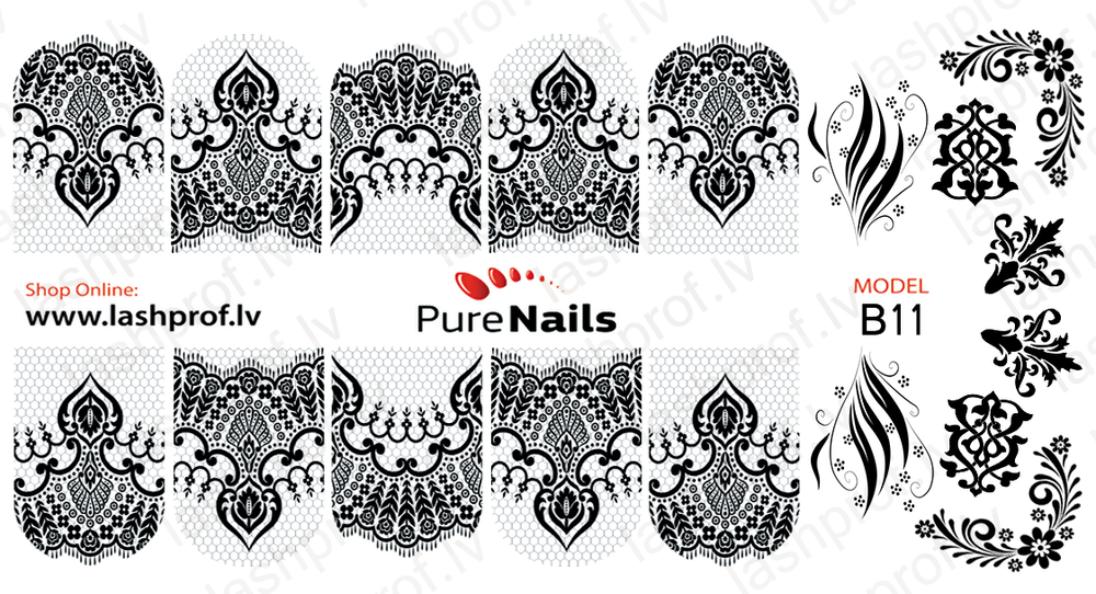 BIS Pure Nails slider nail design sticker decal BLACK ORNAMENT B10, B11, B18 and B20