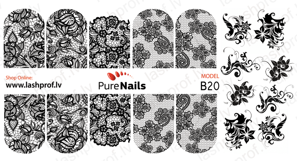 BIS Pure Nails slider nail design sticker decal BLACK ORNAMENT B10, B11, B18 and B20