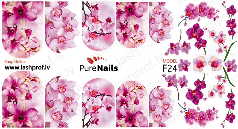 BIS Pure Nails slider nail design sticker PINK FLOWERS, models F08, F24, F61 and F66