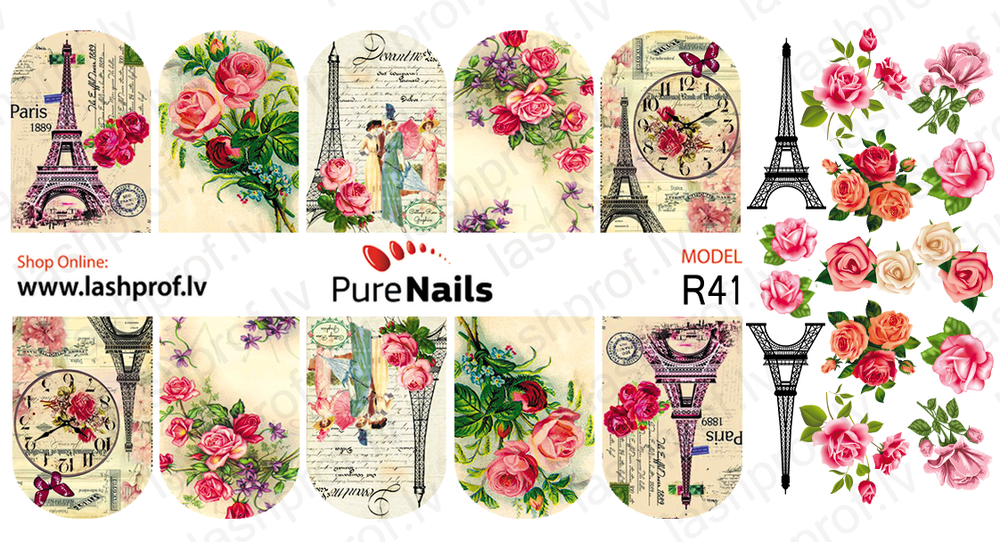 BIS Pure Nails water slider nail design sticker decal PARIS, models R20, R41 and O16