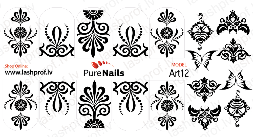 BIS Pure Nails  slider nail design sticker decal, Black BLOOM Art1, Art02, Art12