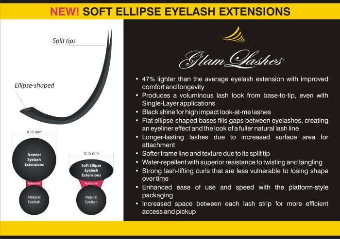 Final sale! Glam Lashes eyelash extensions FLAT ELLIPSE, 14-0.15-C