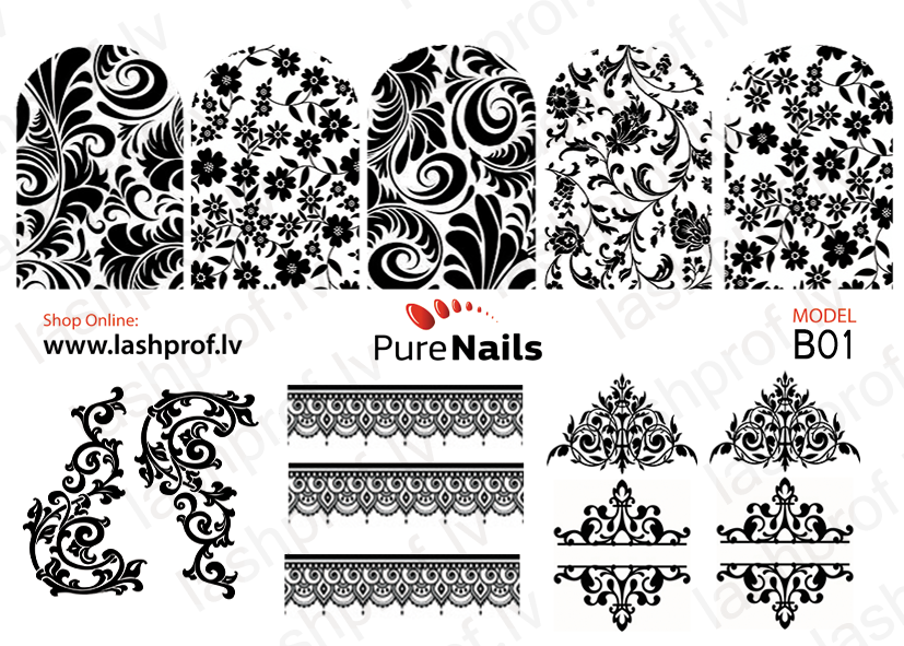 BIS Pure Nails  slider nail design sticker decal BLACK LACE, B01