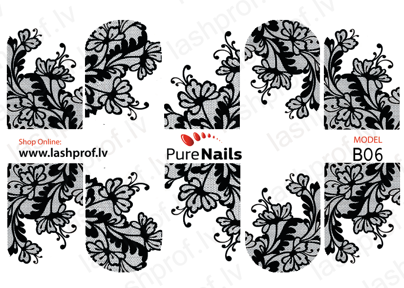BIS Pure Nails  slider nail design sticker decal BLACK LACE, B06