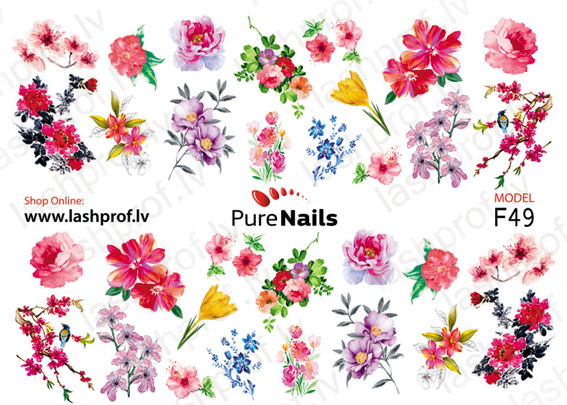 BIS Pure Nails  slider nail design sticker decal FLOWERS, F49
