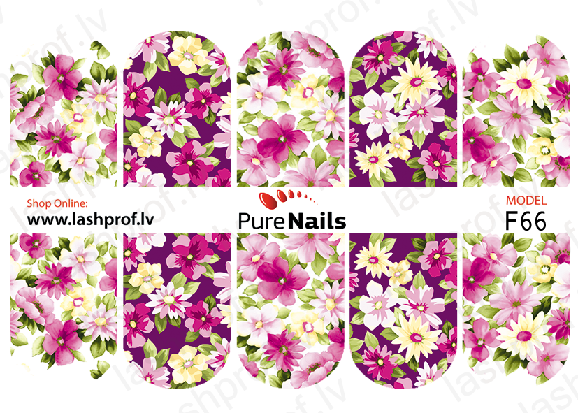 BIS Pure Nails slider nail design sticker PINK FLOWERS, models F08, F24, F61 and F66