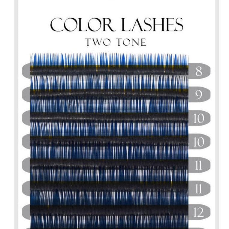 Multi-color eyelash extensions black with blue tips 12 lines