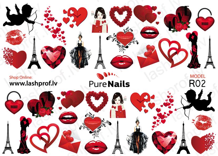 BIS Pure Nails Slider Nail Design Stickers Water Decals | LOVE R02